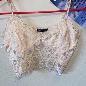 Zara Off white/Rose Lace Crop Tank